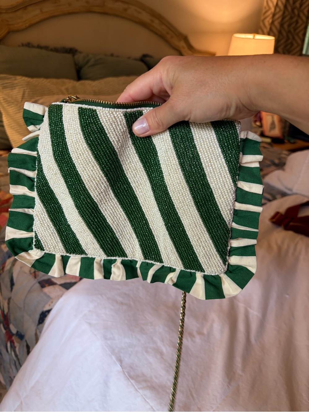 Anthropologie beaded toile clutch in dark green - Picture 2 of 4